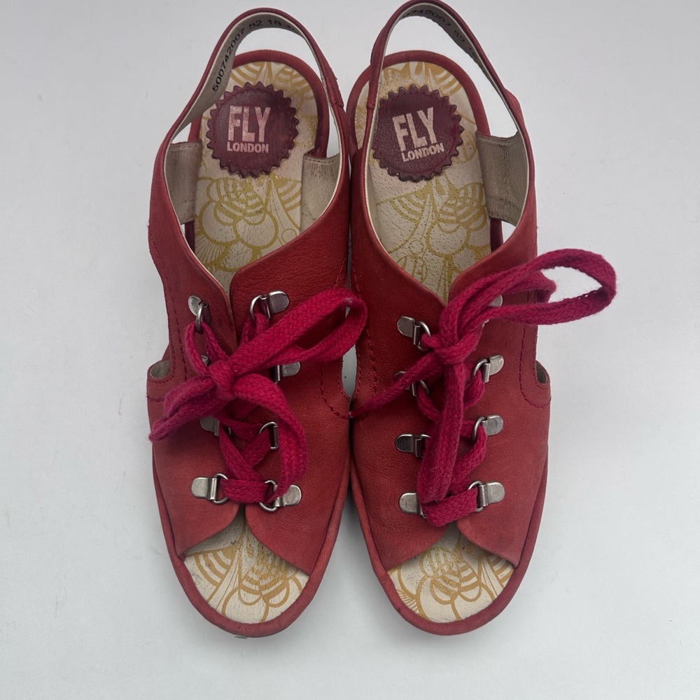 FLY LONDON Red leather wedge sandals Size 40 - Picture 2 of 16